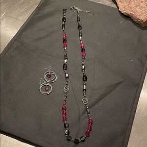 Lia Sophia Black and Pink Necklace Set